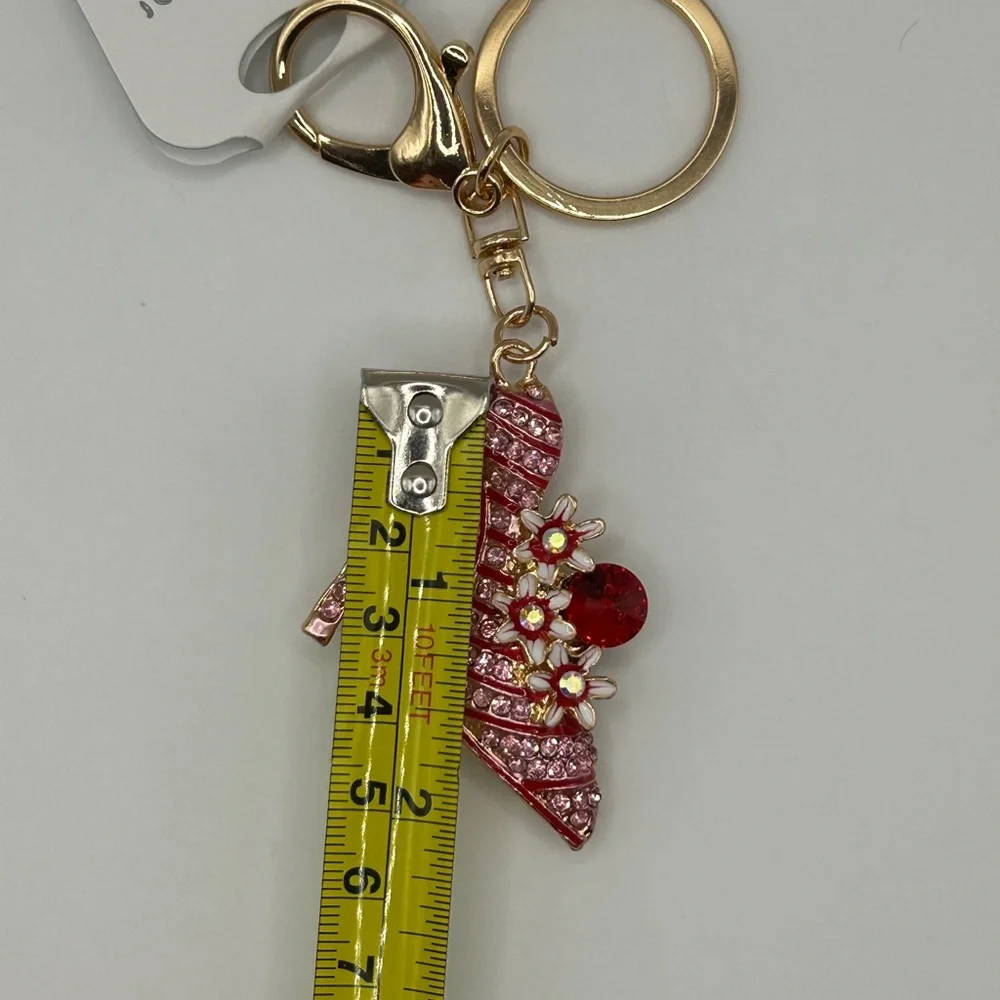 Bling Pink & Gold High Heel Keychain/Bag Charm with Floral Accents